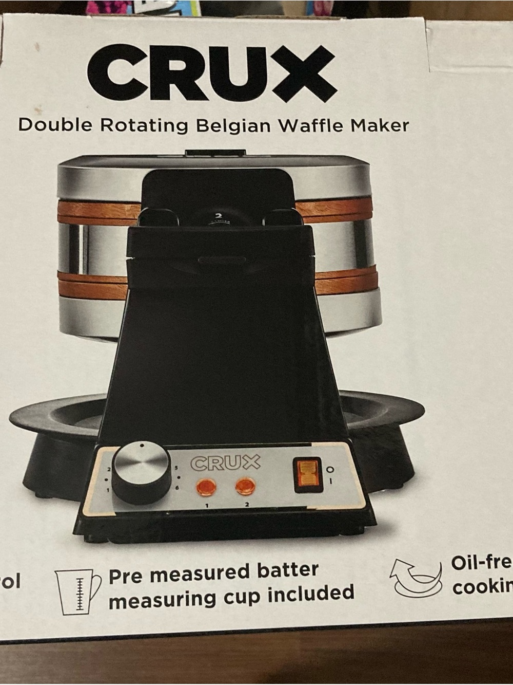 Crux Black and Silver Double Rotating Belgian Waffle Maker